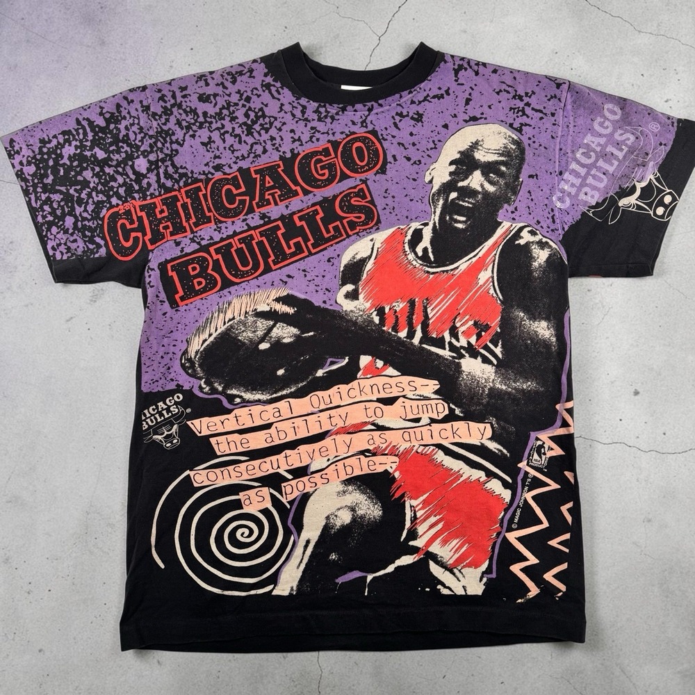 Vintage 90s Chicago Bulls Michael Jordan Magic Johnson T's Shirt Large AOP